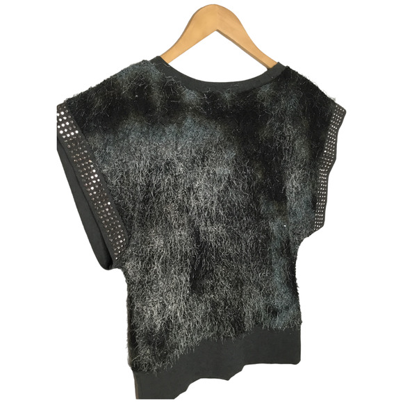 213 By Michelle Kim Studded Eyelash Short Sleeve Sweater Black Gray S - Picture 7 of 8